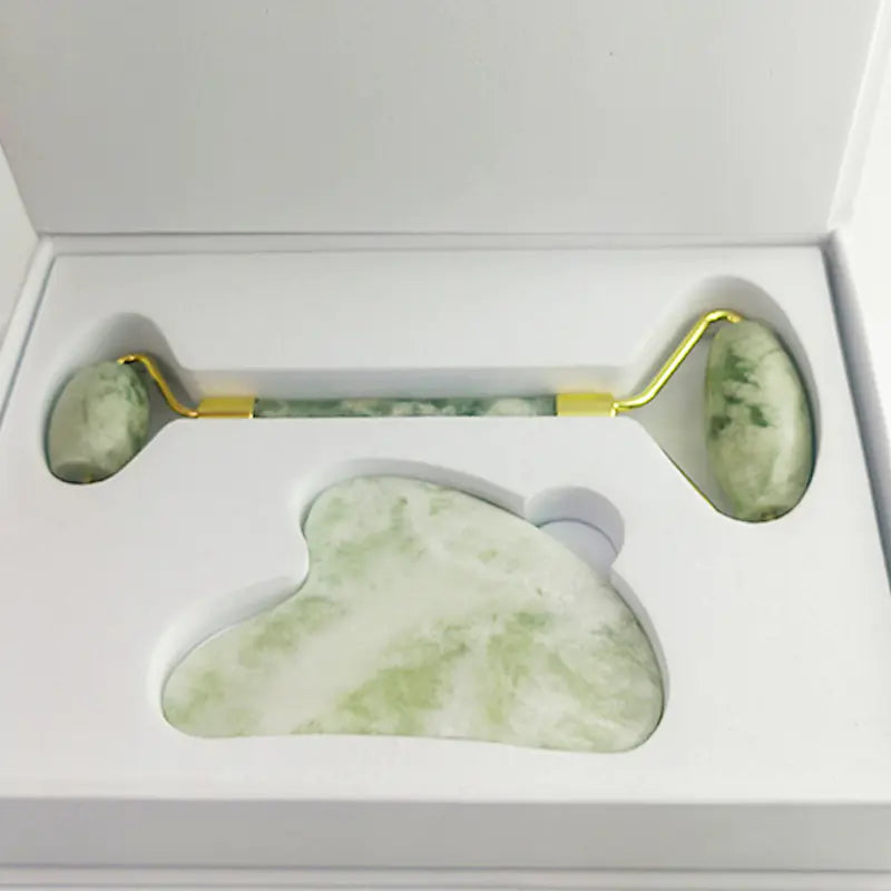 White Jade Facial Roller Gua Sha Set